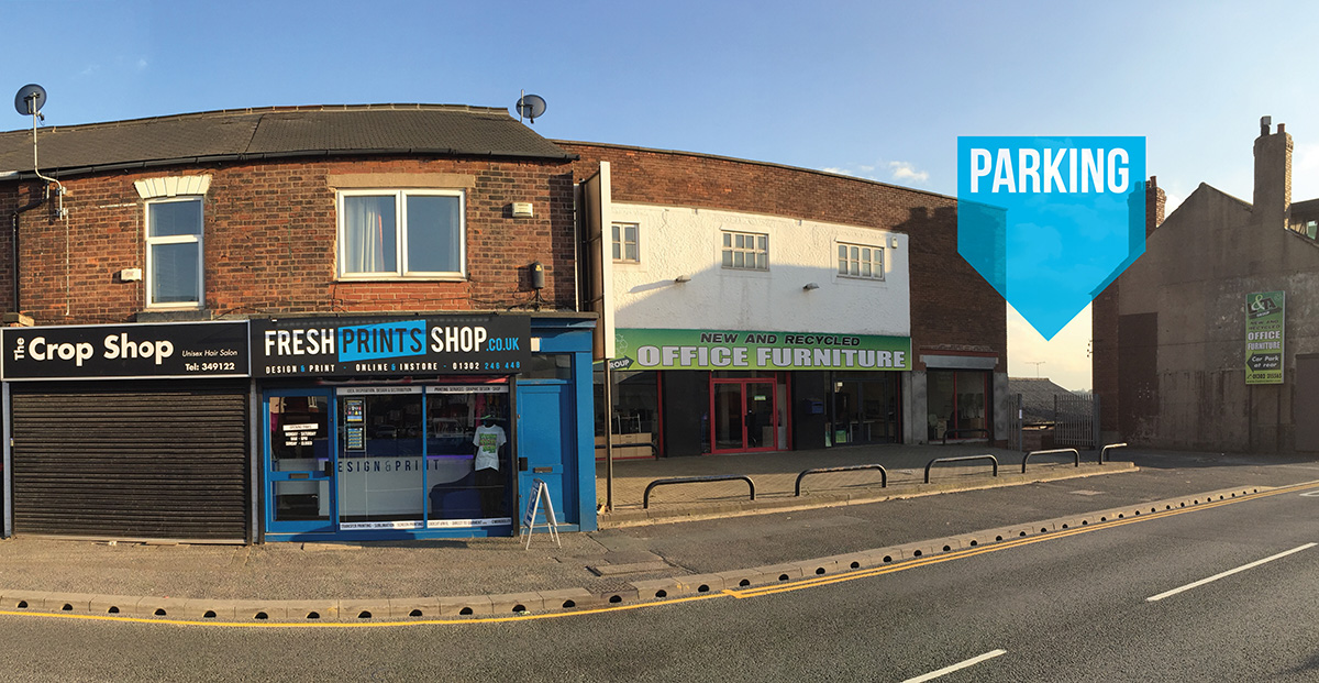 Parking behind the Fresh Prints store on Balby Road